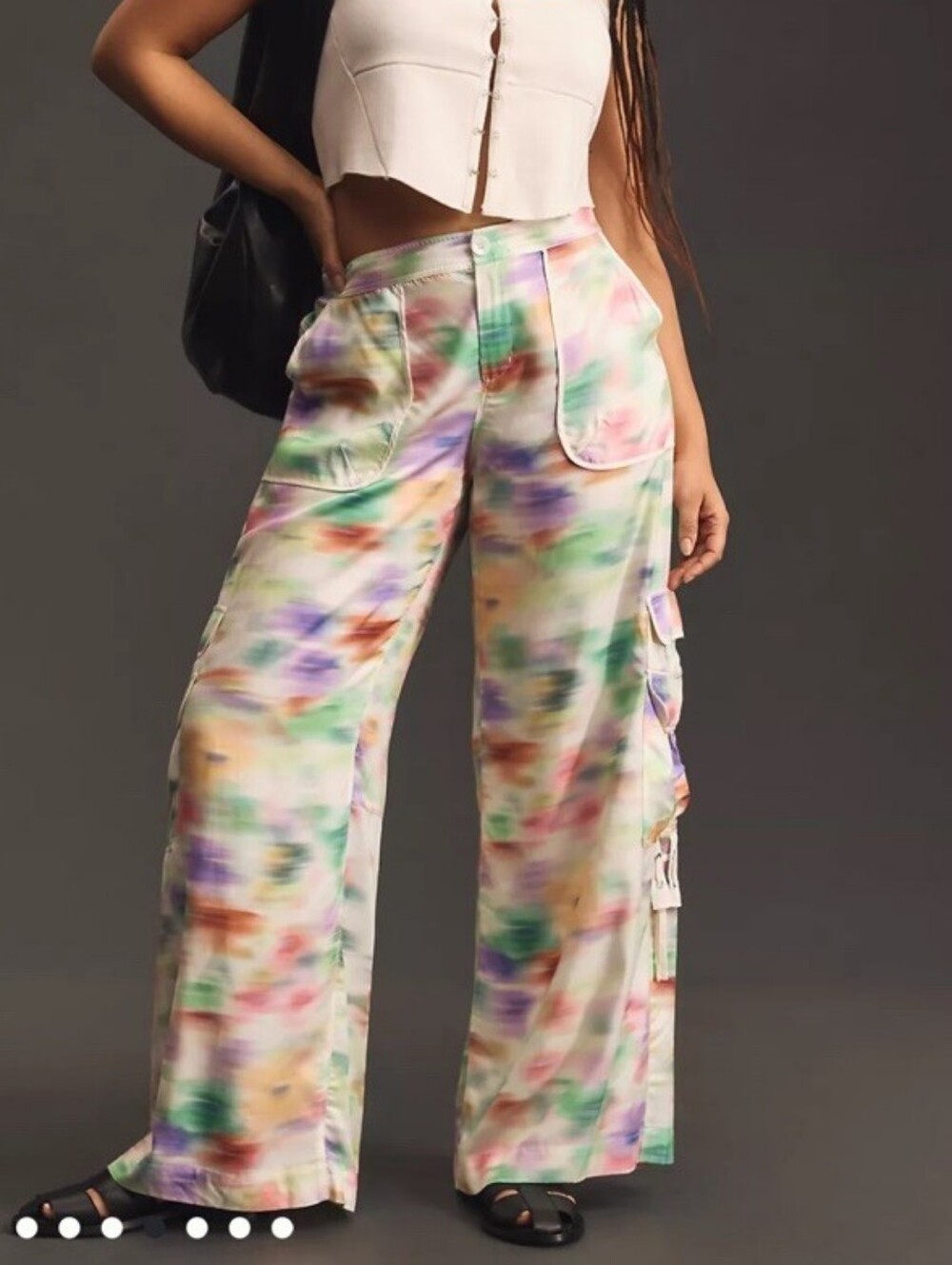 Anthropologie Palazzo Utility Pants Cargo Pockets Tye Dye Multi-color Green